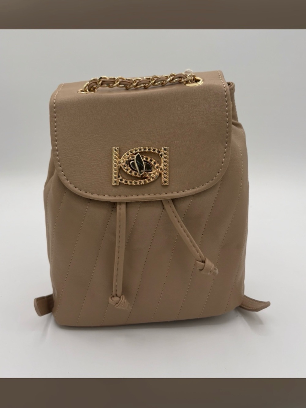 NWT bebe Hera Small Backpack in Beige with Gold Detail